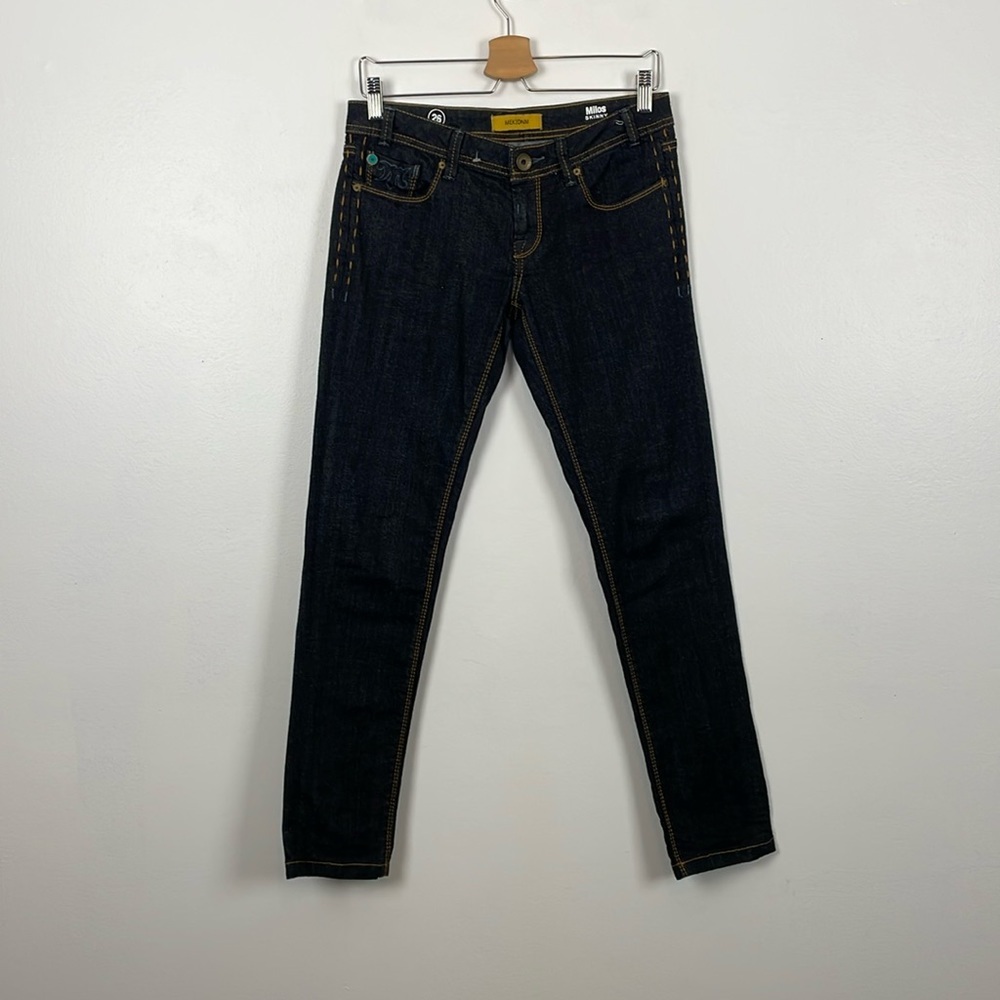 MEK DNM Jeans Womens 26 Denim Dark Blue Milos Skinny 5 Pockets Stitch Design